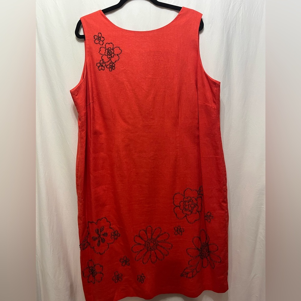 Beautiful Orange Linen Sleeveless Dress with Floral Beading
